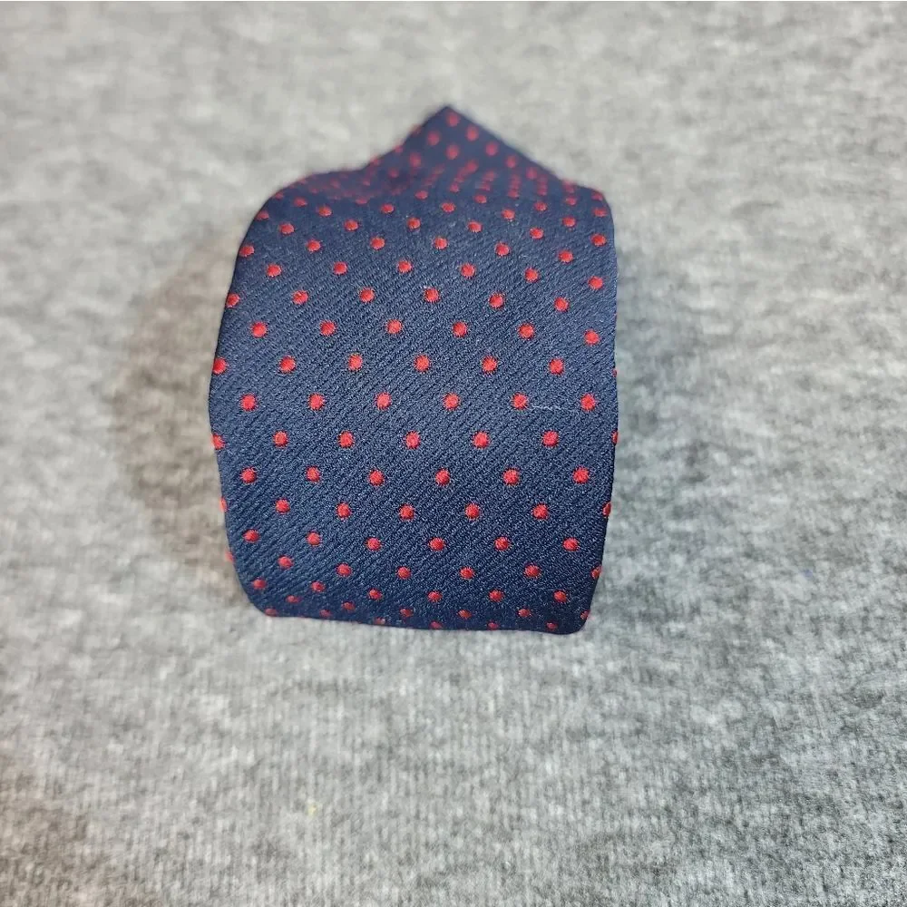 Vtg 70's Christian Dior Neck Tie Navy Blue Red Dotted Silk Blend Tie 54" x 4" - Picture 4 of 8